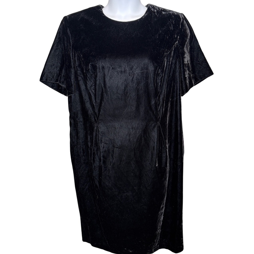 Vintage Leslie Fay Womens Black Velvet Short Sleeve Knee Length Dress Size 20W